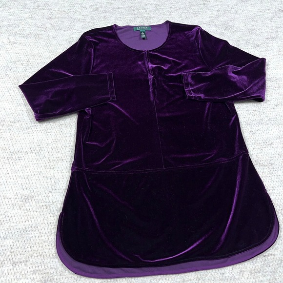 Lauren Ralph Lauren Velvet Keyhole Blouse Shirt Womens Large 3/4 Sleeve - Picture 3 of 9